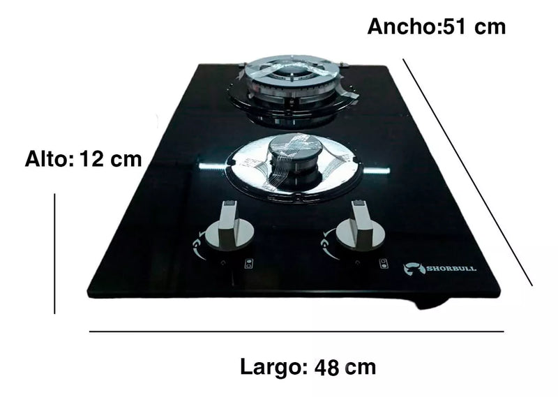 Parrilla 2 quemadores de vidrio Shorbull